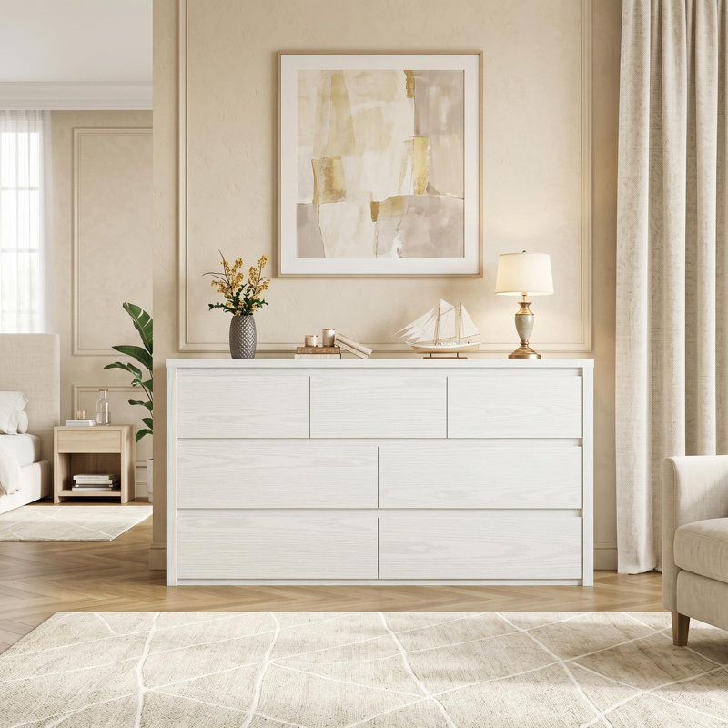 Commode 7 tiroirs en bois pour le salon, le couloir d'entrée et la chambre à coucher, White
