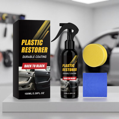 Bath TowelsCar Plastic Restorer Spray Black Plastic  Restorer Coating Auto Interior Exterior Plastic  100ML  Faded Plastic Parts With Sponge Towel