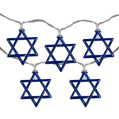 Star Of David Hanukkah Lights - White LED - 5' Clear Wire - 10Ct
