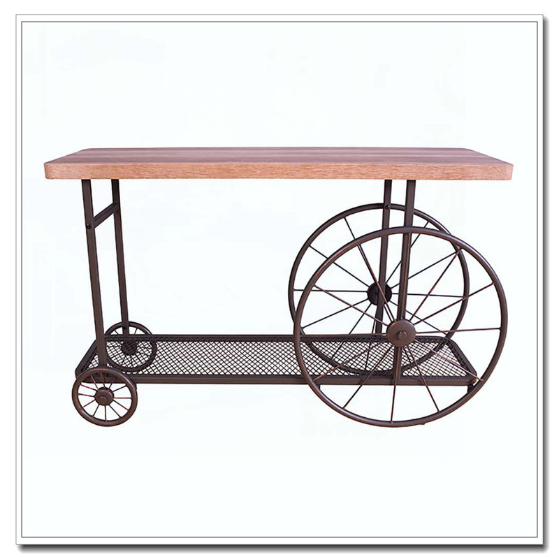 Table de canapé en chêne et gris antique avec tablette inférieure