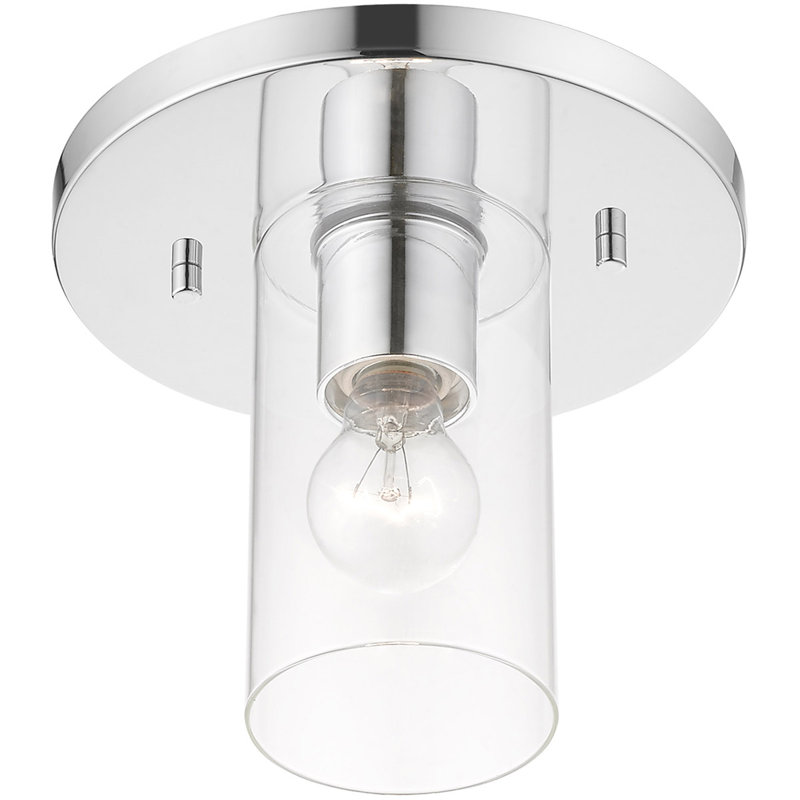 1 Light Flush mount ceiling light fixture with Clear Glass Shade, Polished Chrome