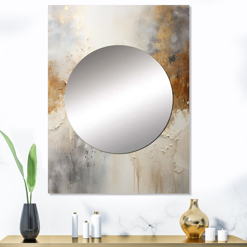 «Jaffar Minimal Gold» et rivière abstraite beige - miroir des aurores boréales, miroir mural traditionnel unique, impression d'art en métal