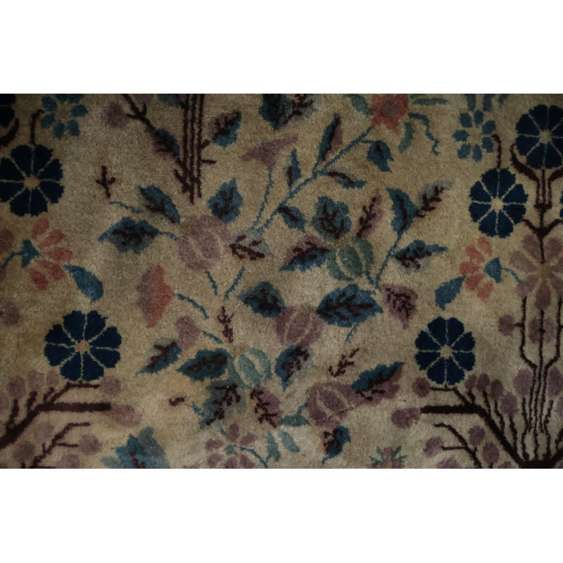 Tapis art déco chinois antique à teinture végétale 15 x 24
