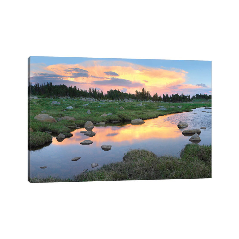 Clouds And Sunset Reflected In Stream, Hellroaring Plateau, Montana by Tim Fitzharris - Gallery-Wrapped Canvas Giclée on Canvas