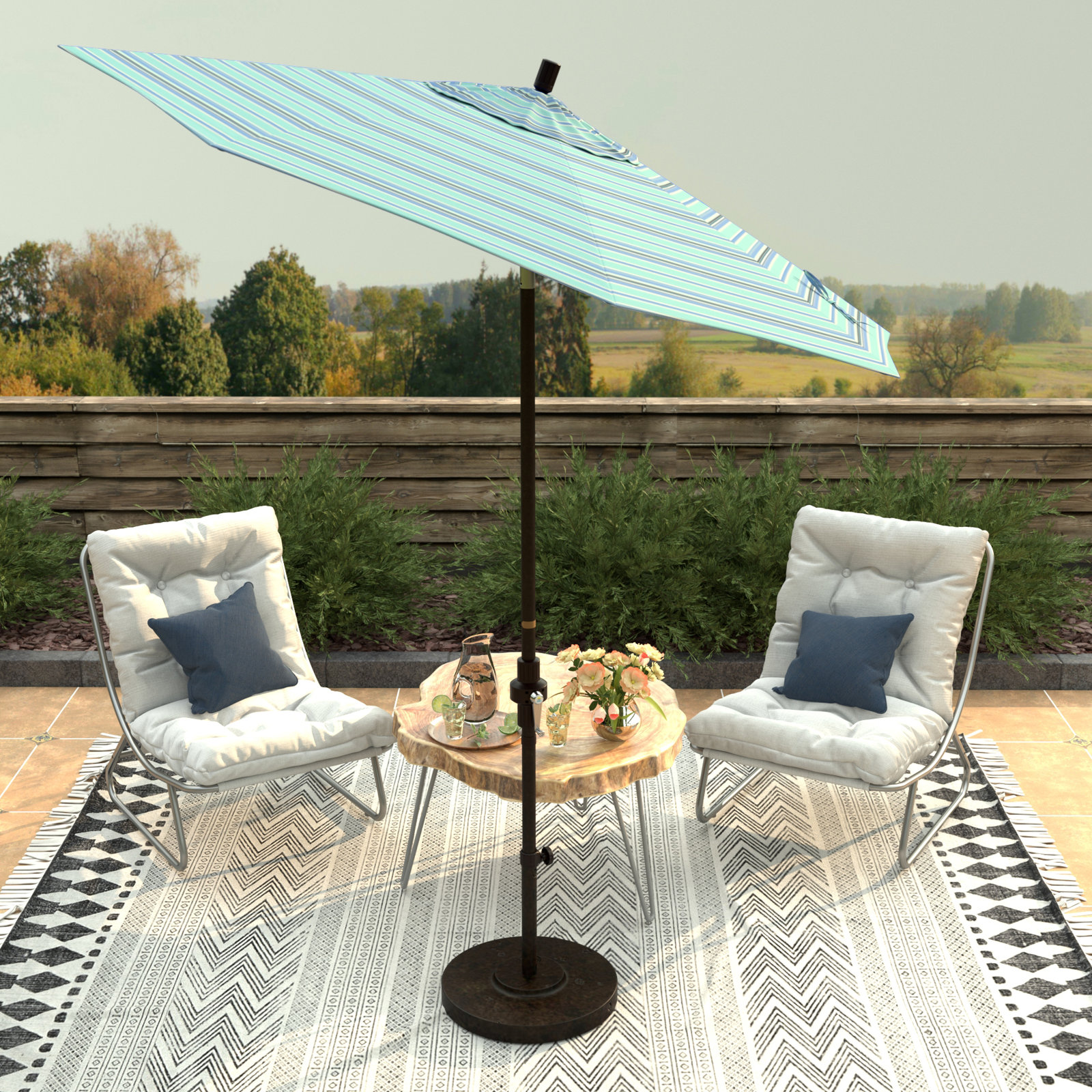 Che 7.5' Umbrella, Dolce Oasis Stripe Sunbrella®