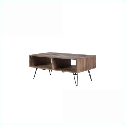 Reclaimed Wood Coffee Table for Living Room, Foldable Open Storage &amp; Vintage Style