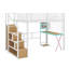 Lit mezzanine double en métal avec poste de travail intégré, garde-robe, escalier de rangement et DEL-989217016