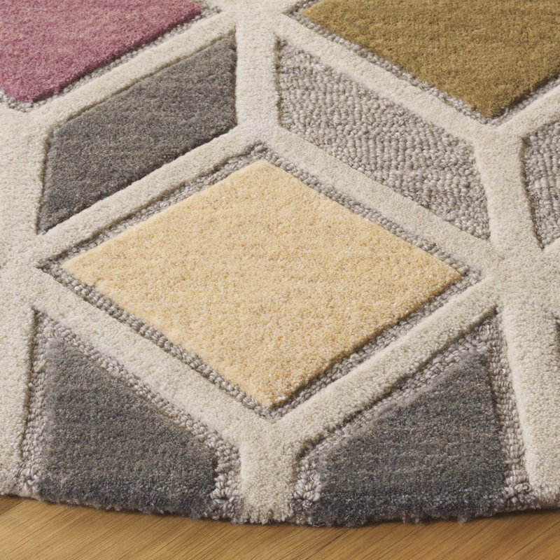 Tapis gris / beige en laine / coton touffeté à la main Rodeo Drive, Rond 6 pi