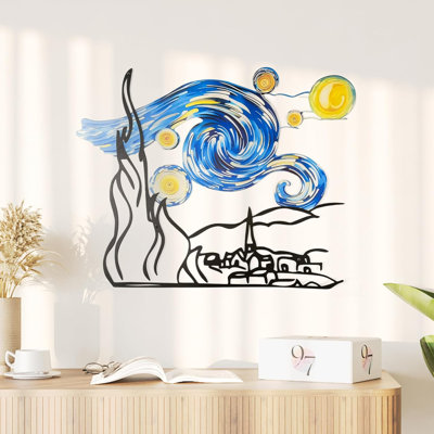 Art mural en métal pour le salon - Vincent Van Gogh, sculptures murales abstraites, œuvre d'art de nuit étoilée unique pour décorations de salle de bain
