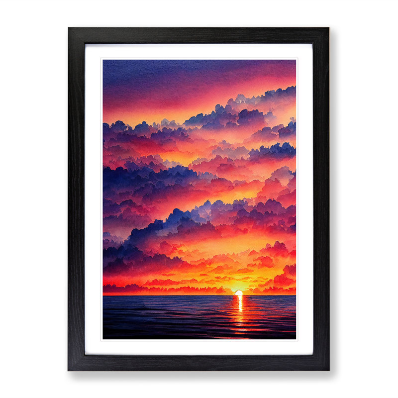 Striking Ocean Sunset No.5 - Framed Print, Black , 64cm H x 46cm W x 2cm D