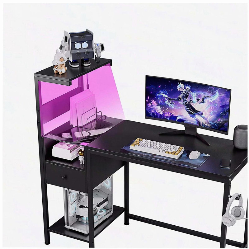 Bureau d'ordinateur avec prise de courant et tablettes de rangement, table d'écriture avec ports USB, station de travail pour PC