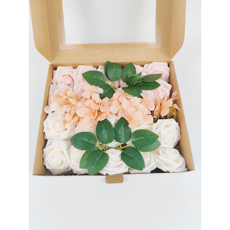 Ensemble de boîte à fleurs artificielles dégradé de couleur feuille de fleur avec des tiges pour les bouquets de mariage bricolage centres de table de fête de naissance décorations pour la maison