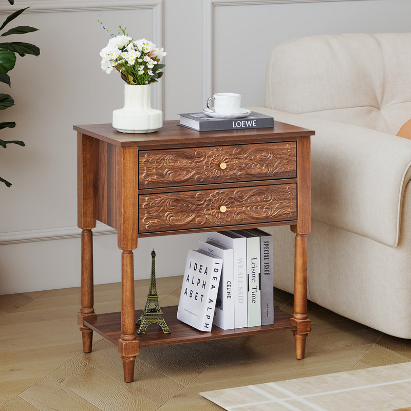 27.55'' Tall 2 Drawer Farmhouse Nightstands, Walnut