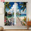 Rideaux de fenêtre à motif paysage de plage tropicale, ensemble de 2 pièces, vue sur l'océan, bungalow sur pilotis, palmiers, tissu imprimé paysage insulaire éclatant, panneaux doux et légers pour la décoration du salon et de la chambre à coucher.-359355681