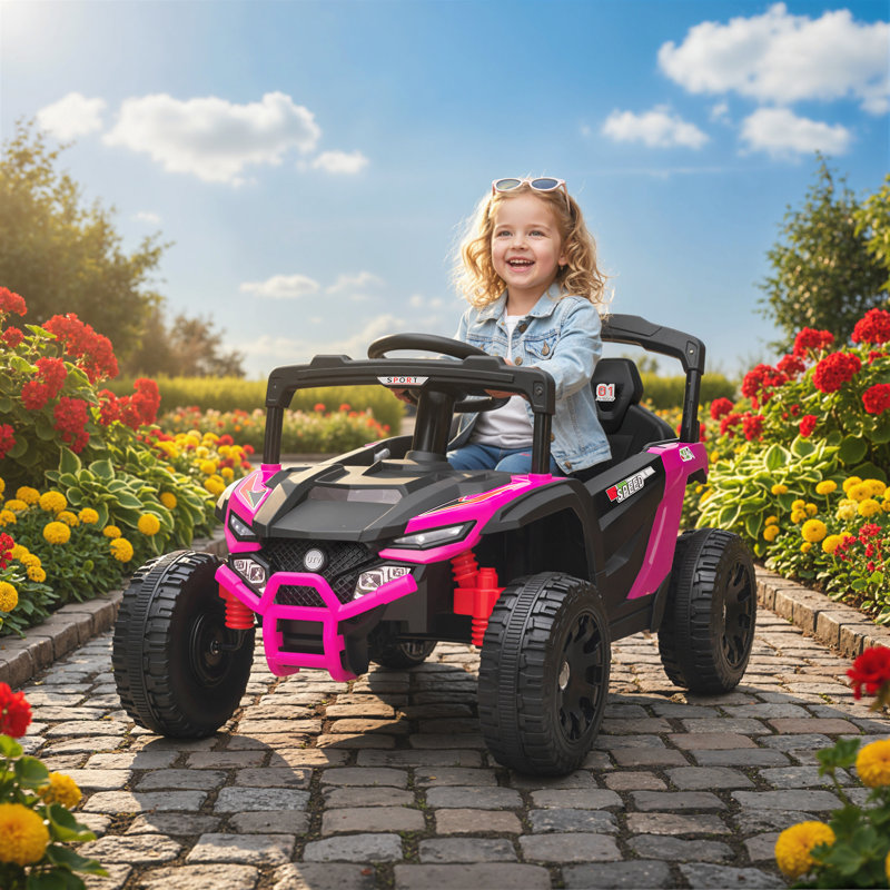 12V Kids Ride On Car Truck, Battery Powered Electric UTV Vehicle with Rear Suspension, Remote Control, LED Lights, Music, Horn for 3-8 Years Boys Girls, Pink
