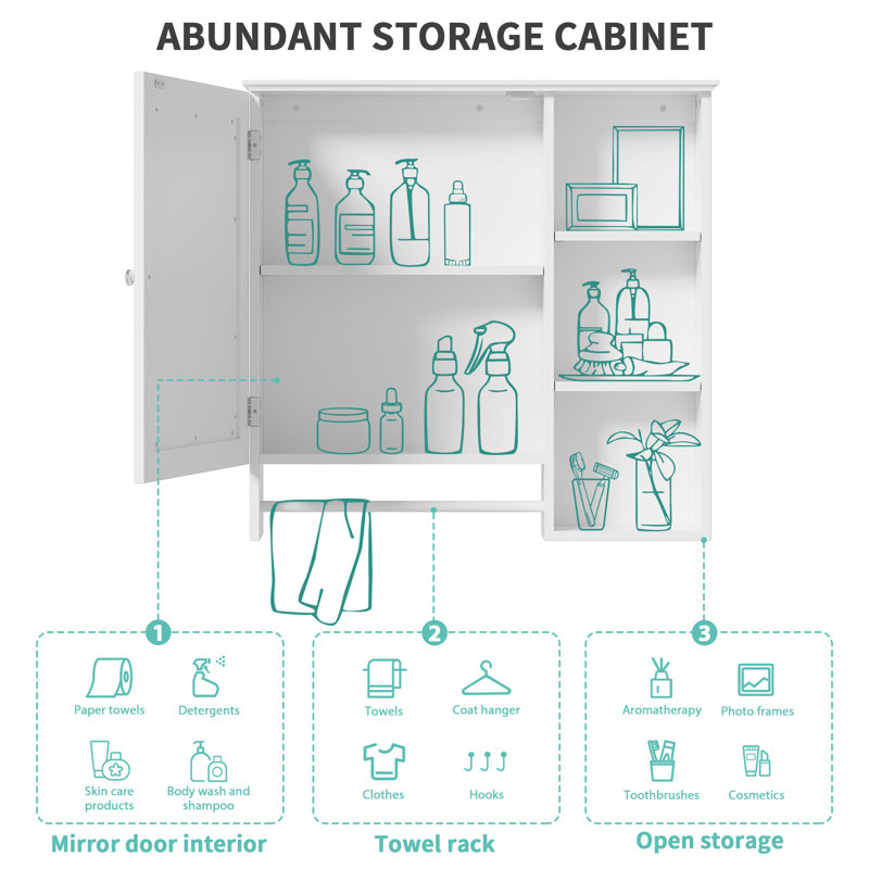 Armoire de toilette murale avec tablettes réglables, Blanc
