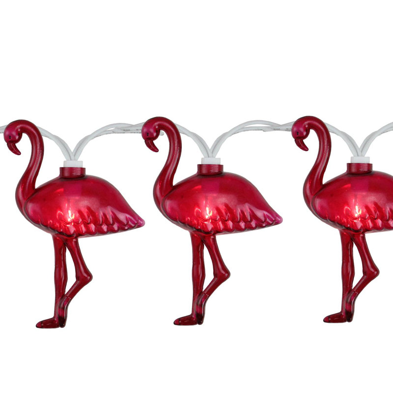 10-Count Pink Flamingo Summer Patio String Light Set 7.25ft White Wire