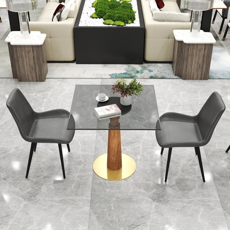 Ensemble de 3 tables de conférence carrées modernes en verre avec 2 chaises en cuir, Gris