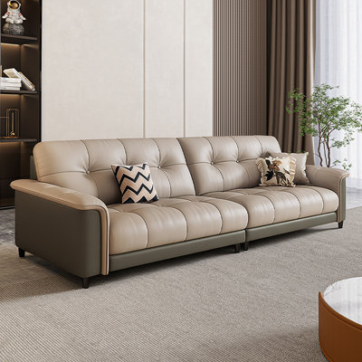 Khaki&Green Genuine Leather Modular Sofa cushion couch