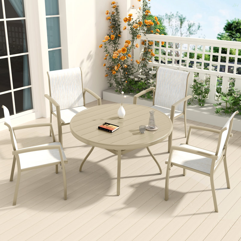 Ensemble de 2 chaises de jardin pour l'extérieur, jardin, bord de piscine, structure de couleur crème, Crème