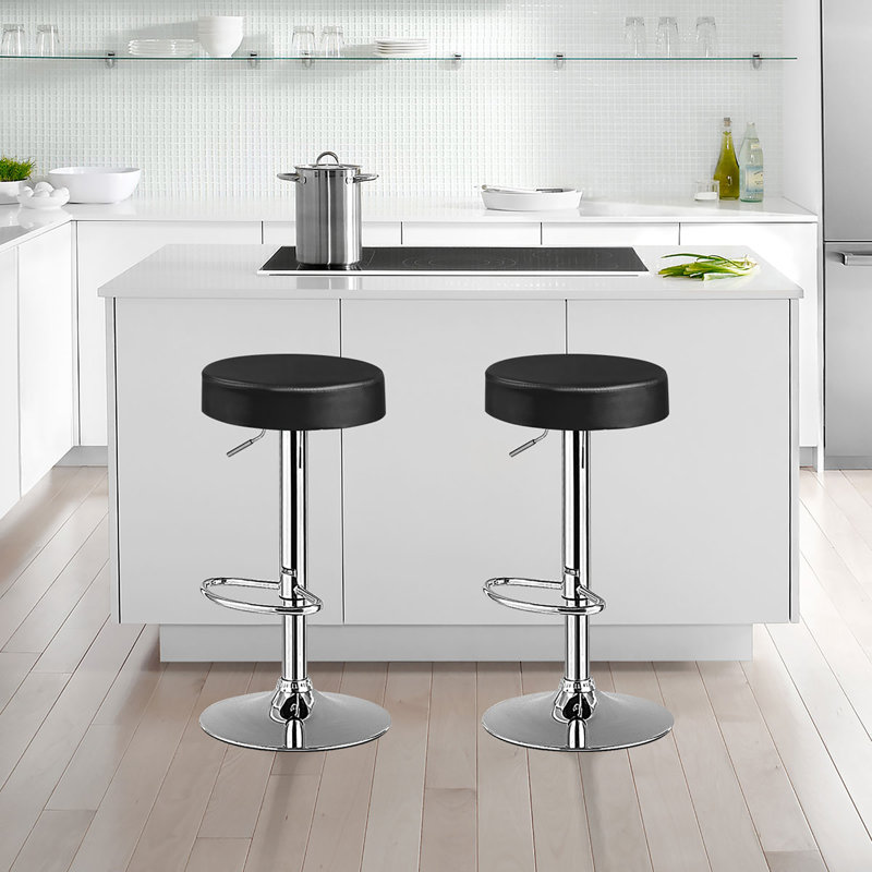 Dawer Swivel Upholstered Adjustable Height Counter Stool with Metal Frame, 2, Black
