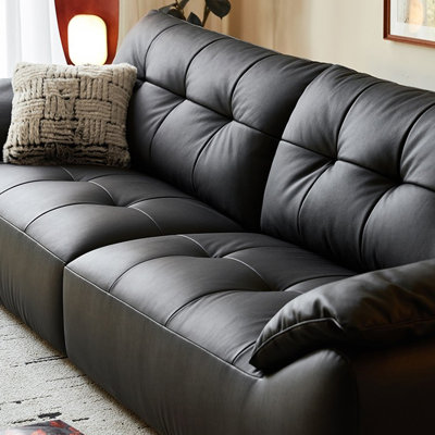 Black Genuine Leather Modular Sofa cushion Threeseat