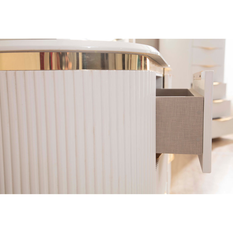 Gold Detailed Right 2-Drawer Nightstand made with Wood in White