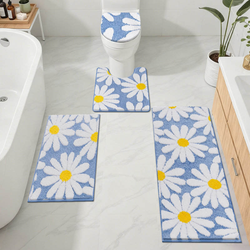 Ensemble de tapis de bain en microfibre 4 pièces avec envers antidérapant, Bleu