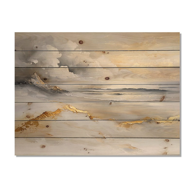Minimalisme, plage dorée pure II - Art mural en bois de plage - sur bois de pin naturel, H 10 po x l 20 po x P 0,78 po