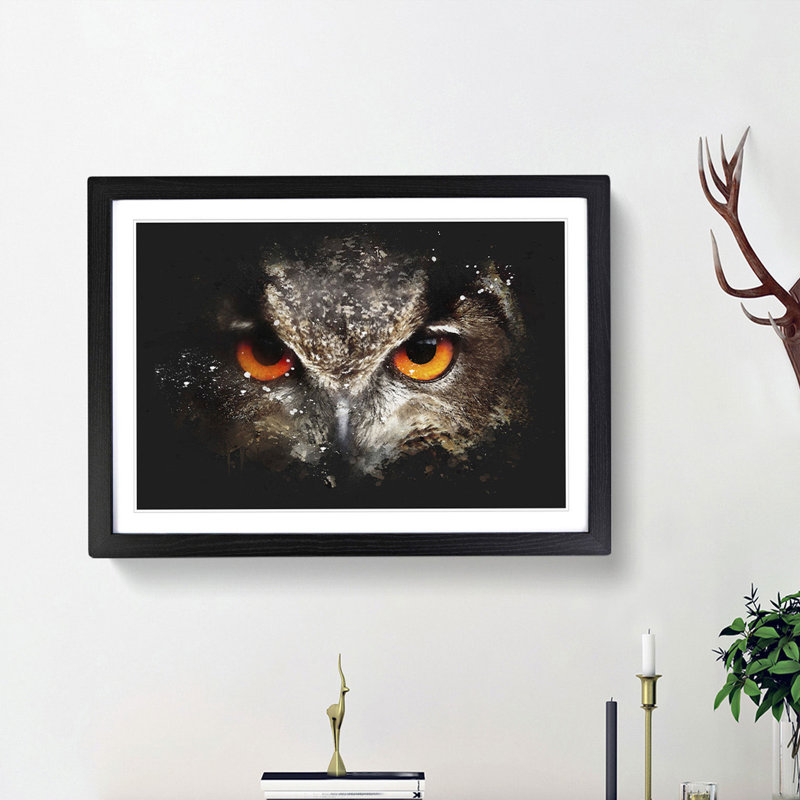 Great Horned Owl - Framed Print, 45cm H x 63cm W x 2cm D, Black Framed