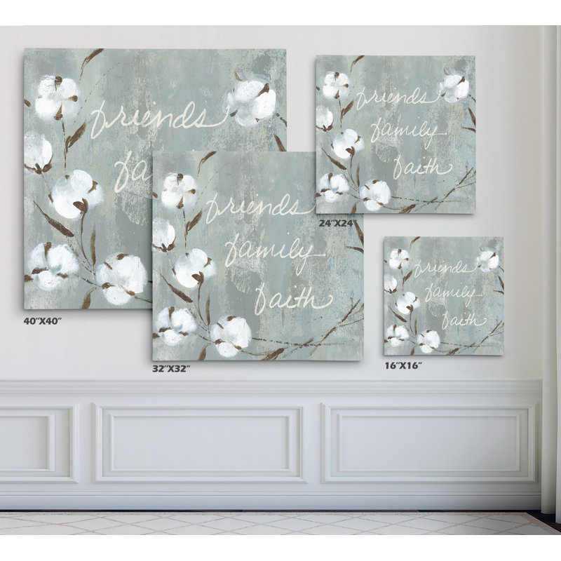 « coton friends », art textuel, Toile tendue, H 16 po x l 16 po x P 1,5 po