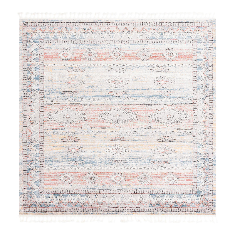 Tapis rouge / bleu / jaune Iroda, Carré 7 pi 10 po