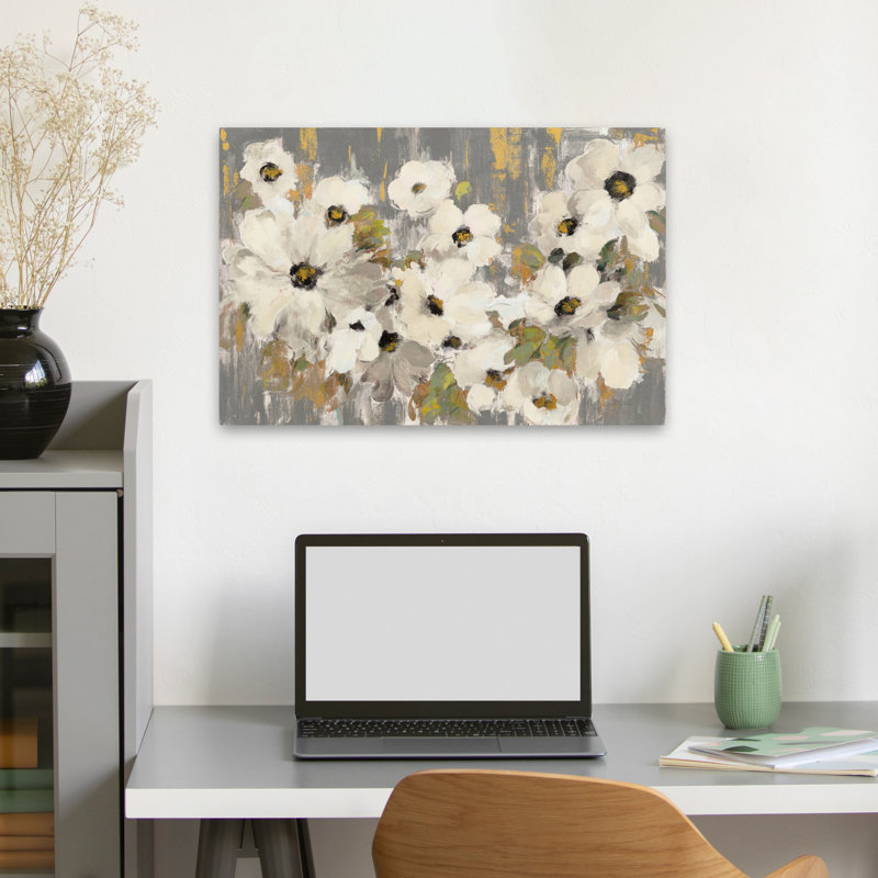 Floral abstrait noir - blanc et vert Bloom, H 16 po x l 24 po