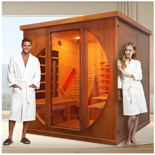 Hylivesaunas Full Spectrum Infrared 2 Person Sauna Room, Wifi Control Red Light Therapy Luxury Wood Home Sauna with Recliner, Canadian Red Cedar Indoor Dry Saunas Spa, 3400W with 10 Heaters, Speaker, Light, Oxygen Bar