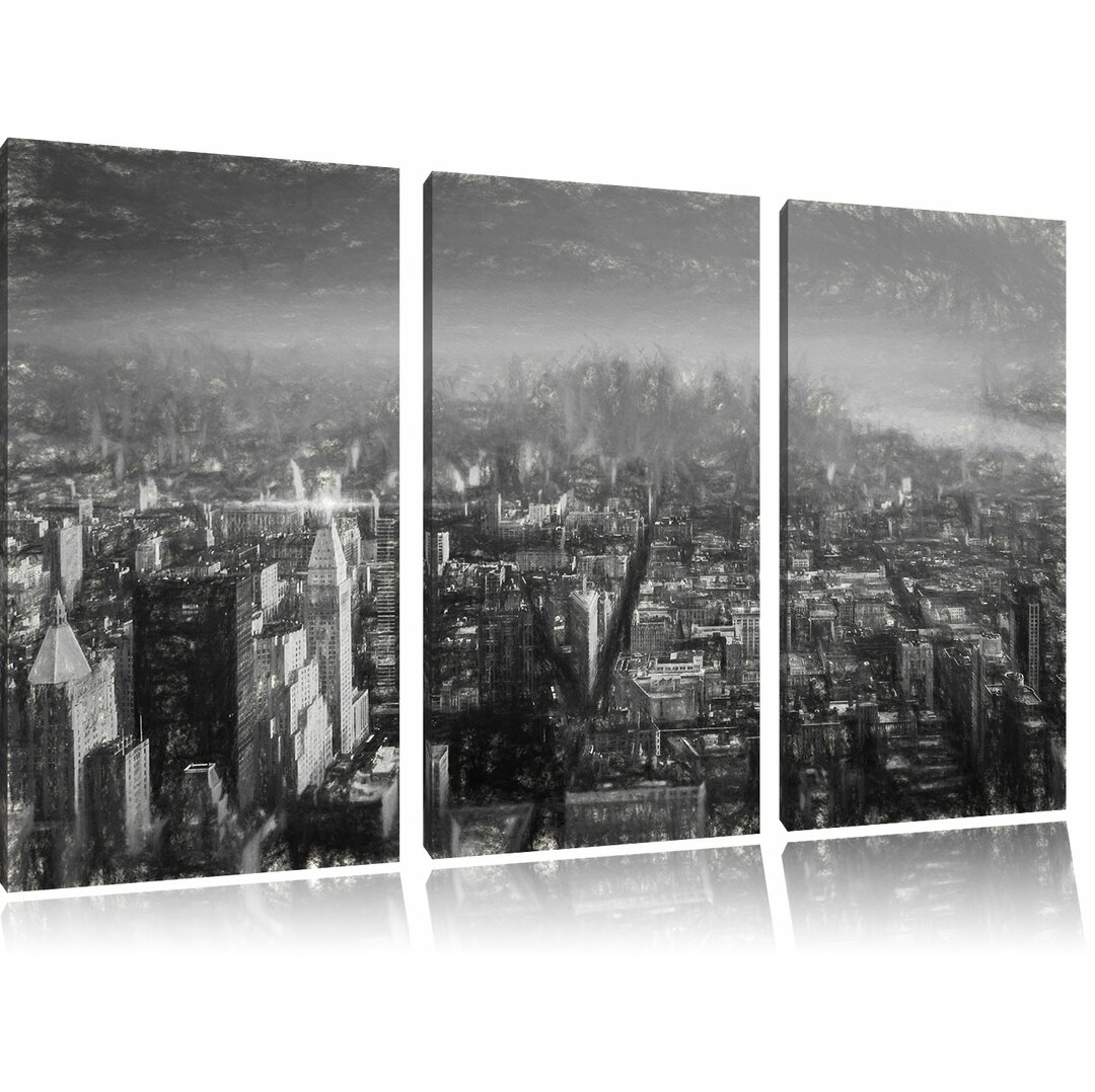 3-tlg. Leinwandbild-Set „New York City bei Sonnenuntergang“, Kunstdruck