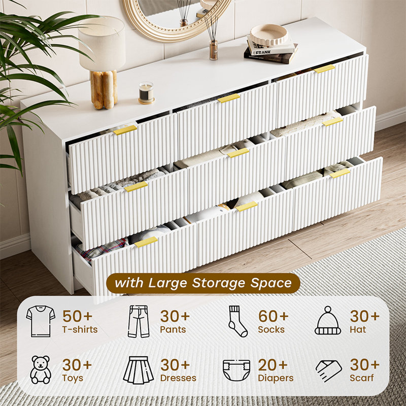 Aphan 9 - Drawer Dresser, 63" W, White