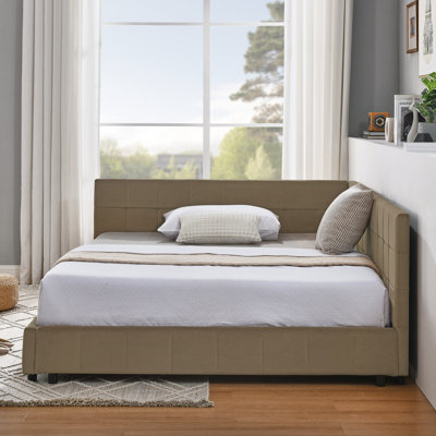Full Size Upholstered Tufted  Bed Frame, Sofa Bed Frame with Comfortable Backrest and Armrests, Full Size Bed for Bedroom, Living Room,Velvet, BROWN(80.5''*59''*30.5'')
