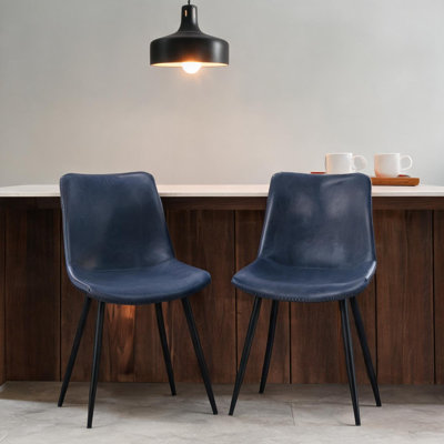 Ensemble de 2 chaises d'appoint industrielles avec similicuir bleu rétro, pieds en métal noir, capacité de 250 lb
