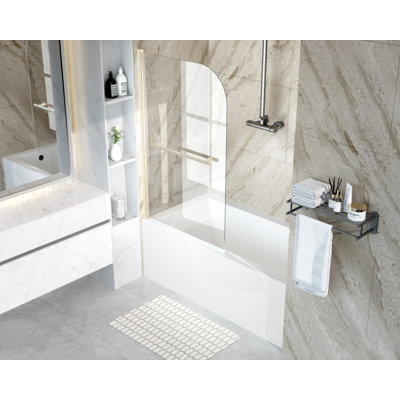 35 po X P 55 po H Porte de baignoire pivotante sans cadre en verre transparent 1/5 po avec barre à serviettes, Chorme. Porte de douche rotative à 180 degrés pour baignoire