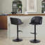 Tabouret de bar réglable en métal noir et similicuir noir avec repose-pieds arrondi en forme de T, ensemble de 2-134822399