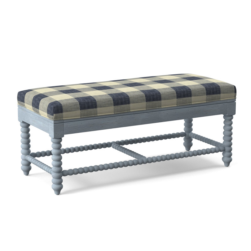 Lind Island Upholstered Bench, Alabaster Linen-Look Performance; 0325-74, Sea Glass Finish