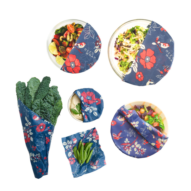 Botanical Print - Paquet de 6 emballages de rangement pour aliments réutilisables en cire d'abeille