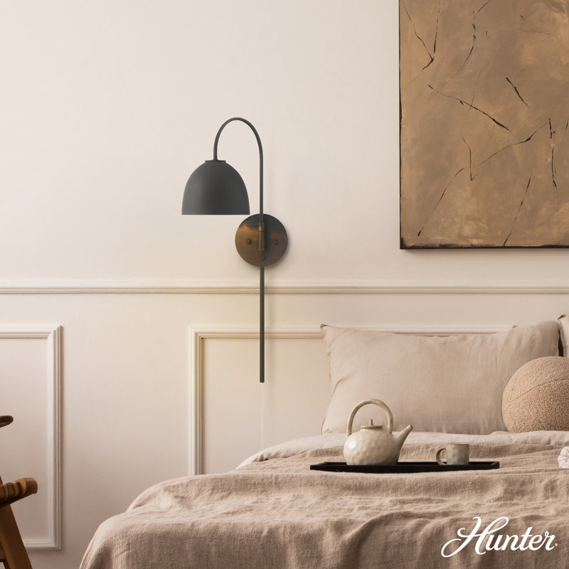 Hunter Erling 1 Light Large Matte Black Plug-In Wall Sconce Light Fixture, Matte Black