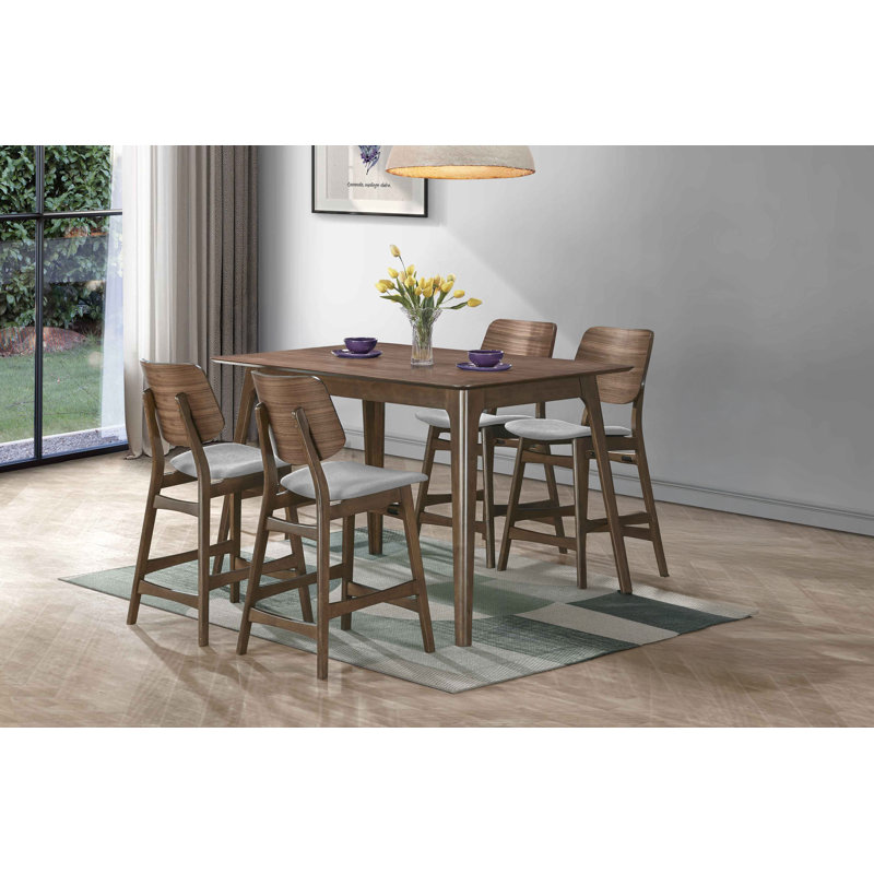 Ensemble de table de comptoir en bois 5 pièces Gannaway, 5 pièces: table, 4 chaises, Gris / Brun