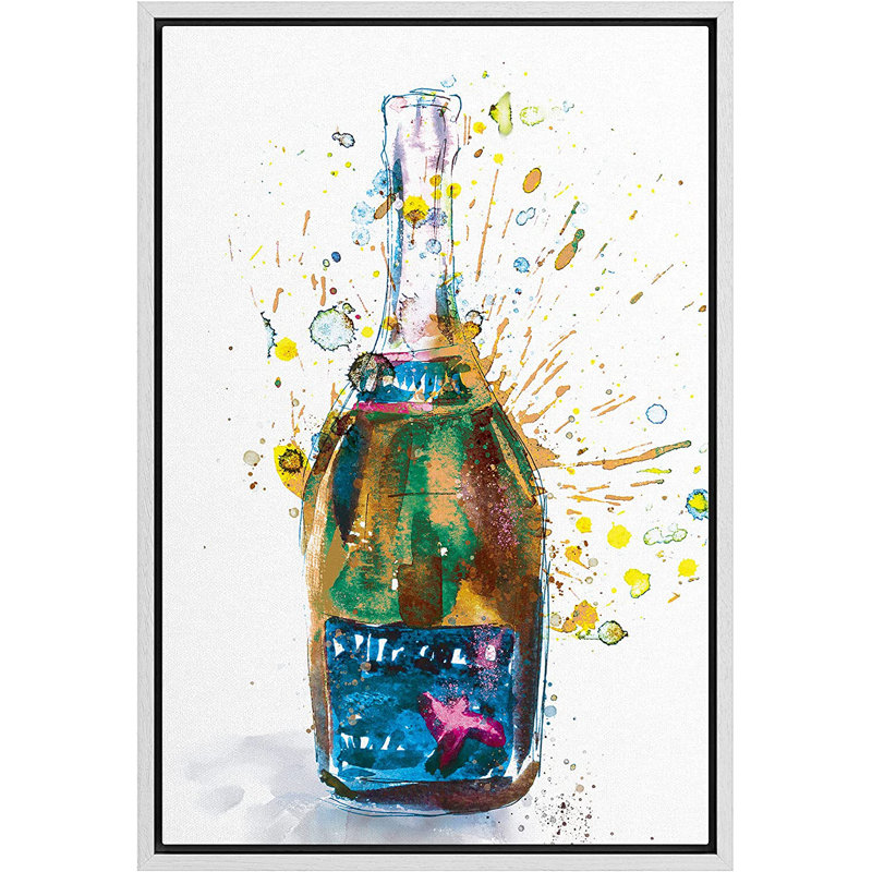 Aquarelle, explosion, liqueur, bouteille, boissons, cocktails, peinture sur cadre flottant, 24" H x 16" W x 1.5" D