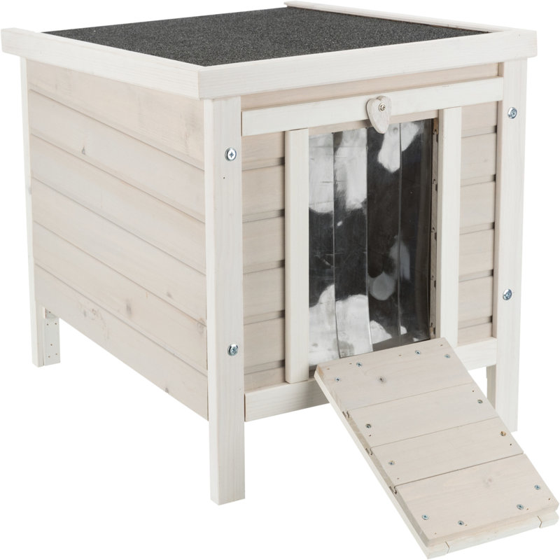 Light Gray Pine Wood Outdoor Cat House with Hinged Roof