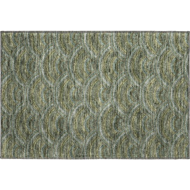Premium Machine Washable Prisco Olive Rug, Rectangle 1'8" x 2'6"