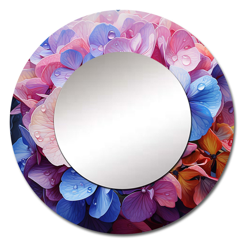 Pink Blue Hydrangea Blooming Symphony - Hydrangea Unique Wall Mirror Decor, Pink Large Round Mirror, Printed Metal Art