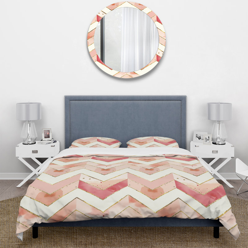 Ensemble de housse de couette Golden Chevron I - Midcentury, Housse de couette pour grand lit + 2 taies décora