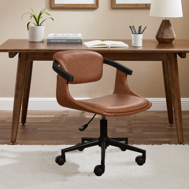 Marcus 360°Swivel Faux Leather Upholstered Home Office Task Desk Chair, Brown
